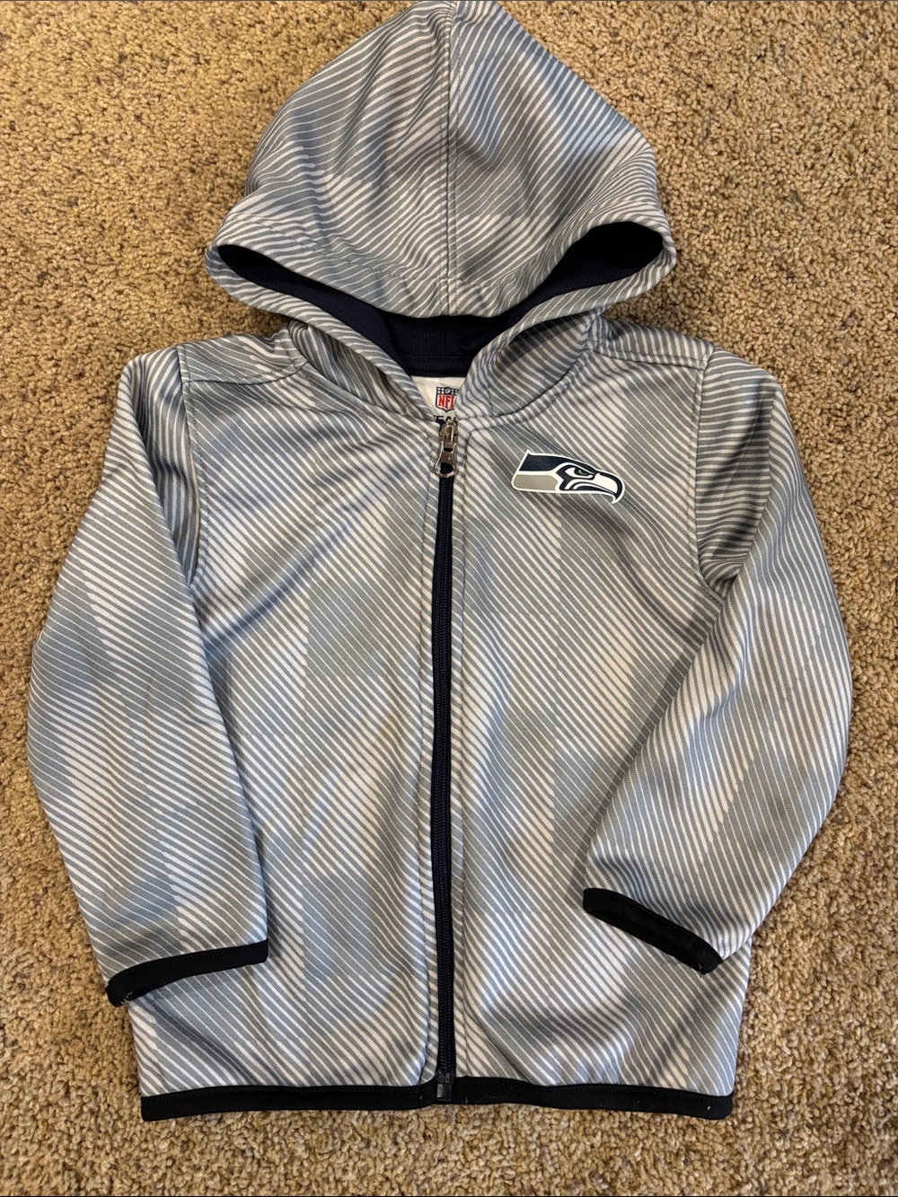 NFL Seattle Seahawks Silver and Navy Striped Hooded Zip Jacket